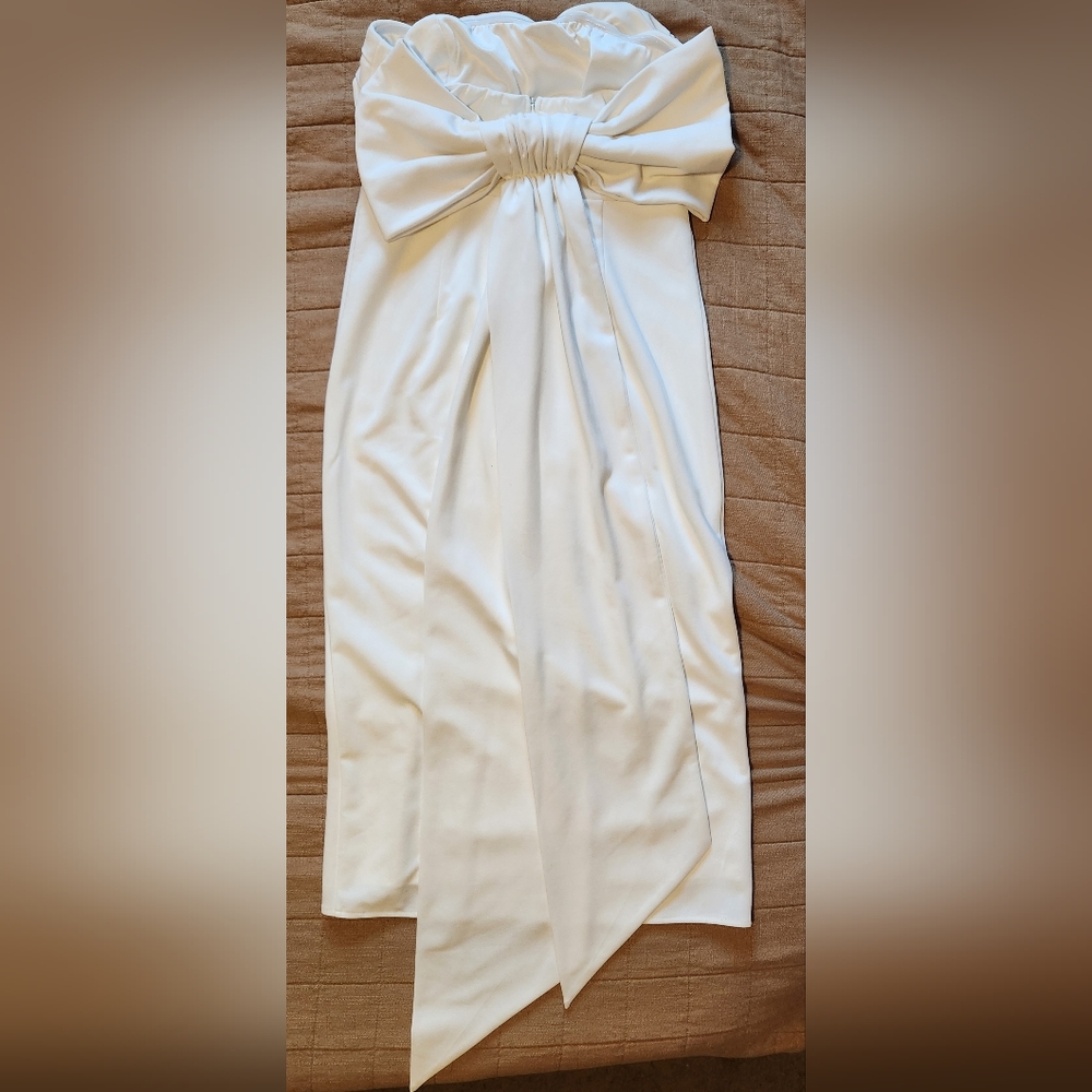 Lulus Strapless White Bow Dress with Slit Large
